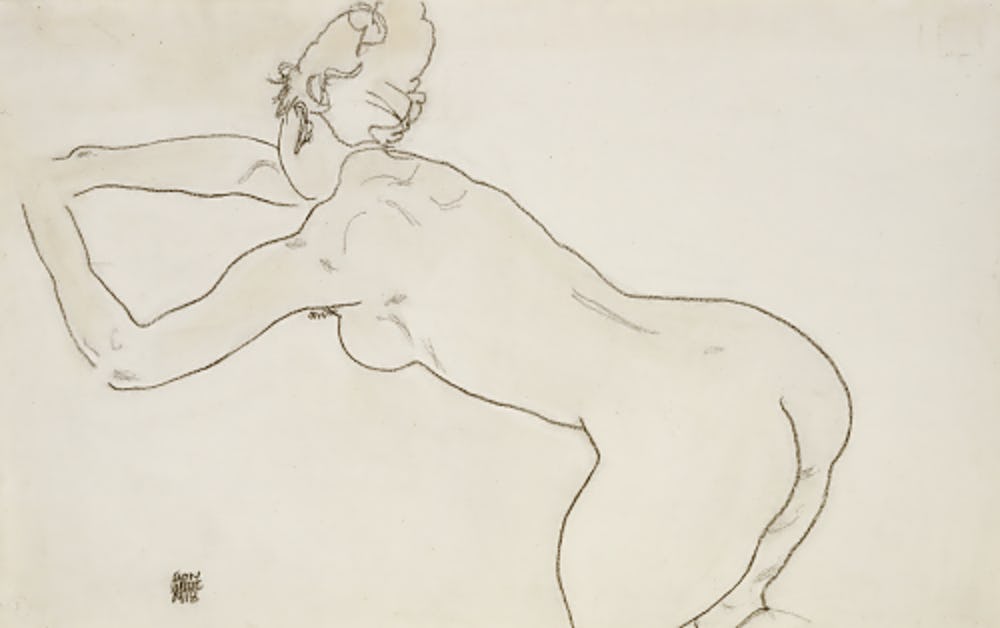 Female Nude Kneeling and Bending Forward to the Left, 1918
