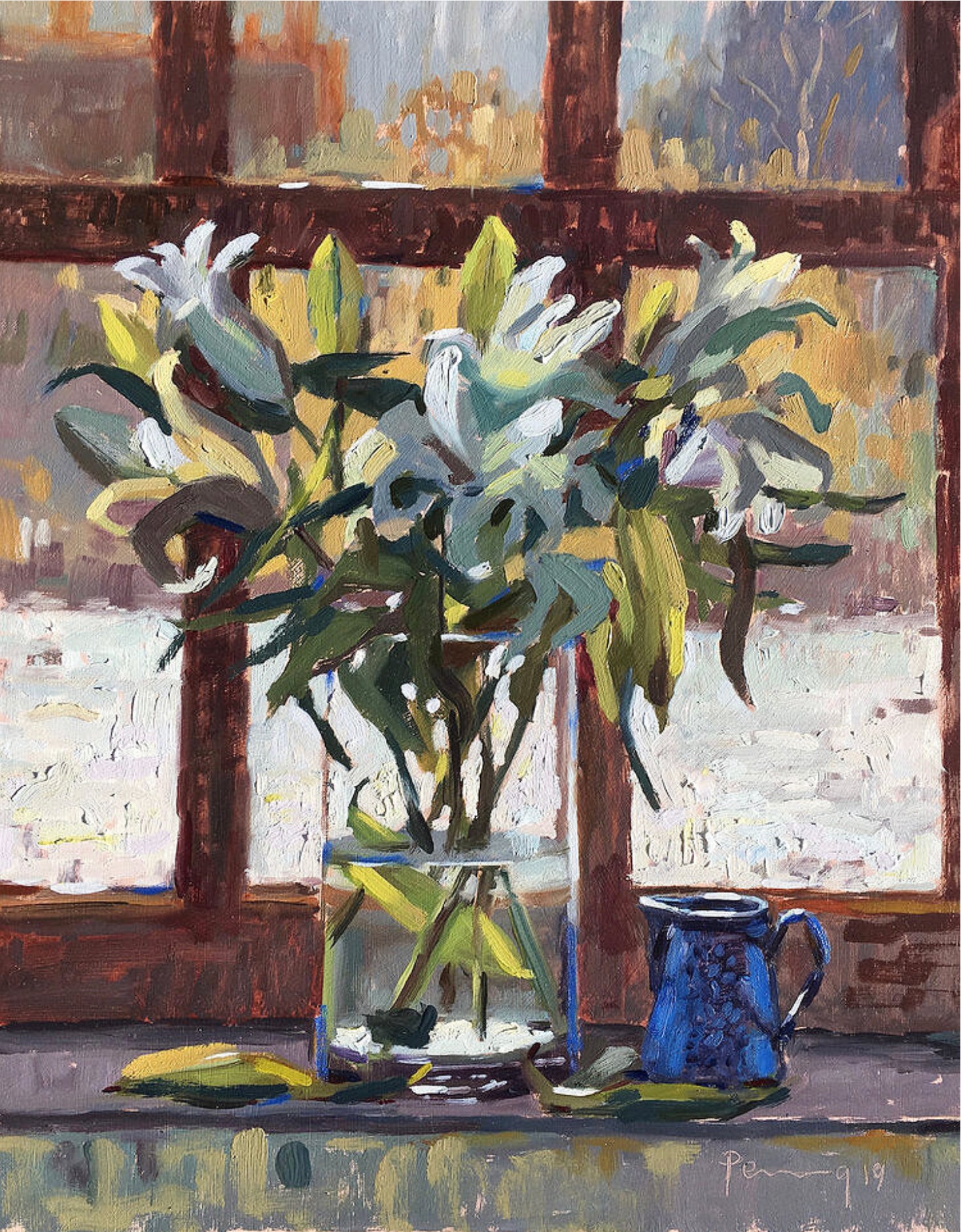 Lilies In The Window With Snow